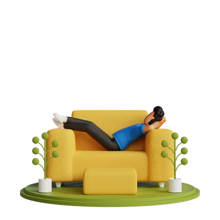 Homme qui dort sur une chaise  3D Illustration