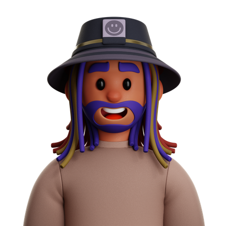 Homme aux dreadlocks avec un chapeau de seau  3D Icon