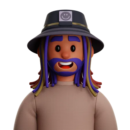 Homme aux dreadlocks avec un chapeau de seau  3D Icon