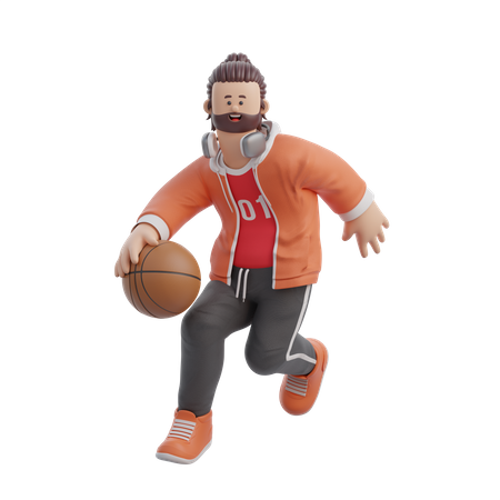 Homme dribble sur le basket-ball  3D Illustration
