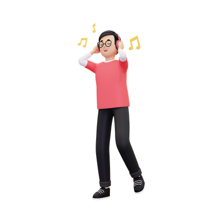 Homme écoutant de la musique en marchant  3D Icon