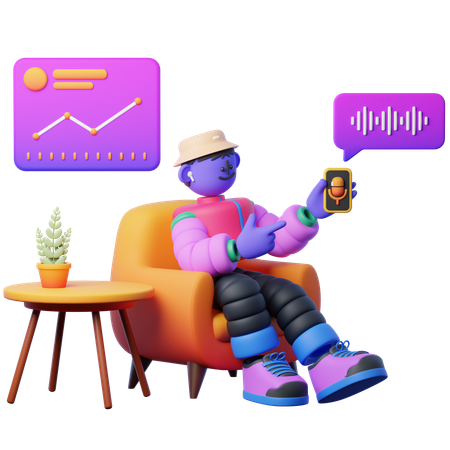Homme écoutant un podcast d'affaires  3D Illustration
