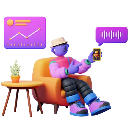 Homme écoutant un podcast d'affaires  3D Illustration