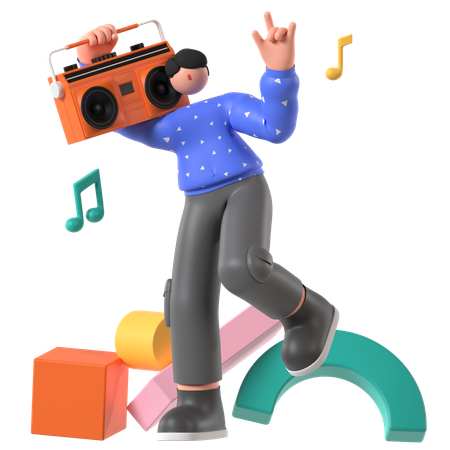 Homme écoutant de la musique  3D Illustration