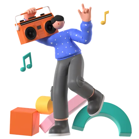 Homme écoutant de la musique  3D Illustration