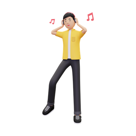 Homme écoutant de la musique en dansant  3D Illustration