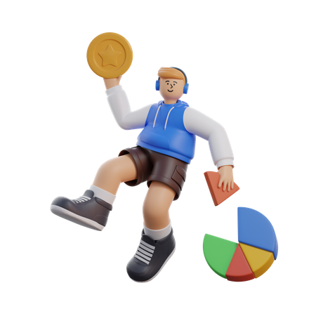 Homme empilant des pièces  3D Illustration