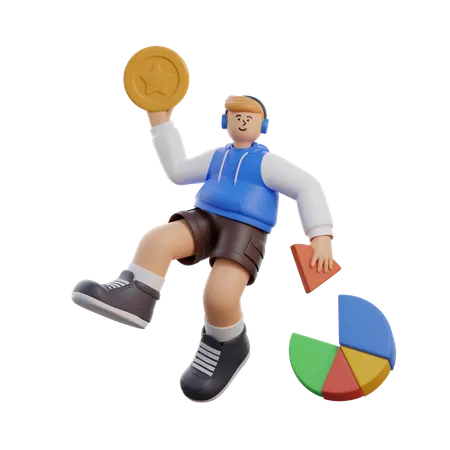 Homme empilant des pièces  3D Illustration