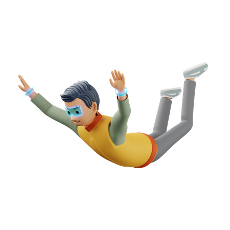Un homme en chute libre en réalité virtuelle  3D Illustration