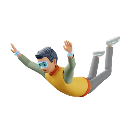 Un homme en chute libre en réalité virtuelle  3D Illustration