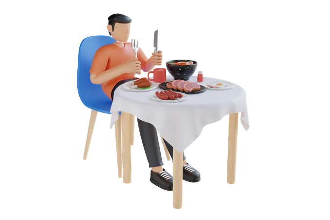 Homme en train de déjeuner  3D Illustration
