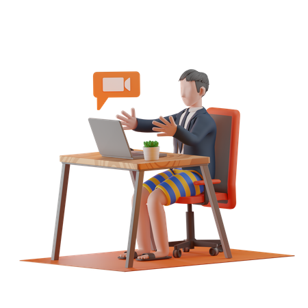Homme en réunion en ligne pendant le travail à domicile  3D Illustration