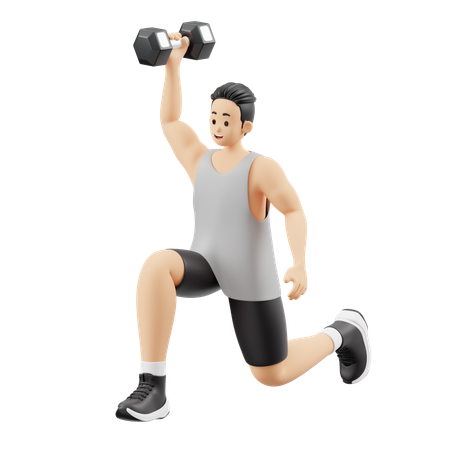 Homme de gym faisant un échauffement avec des haltères  3D Illustration