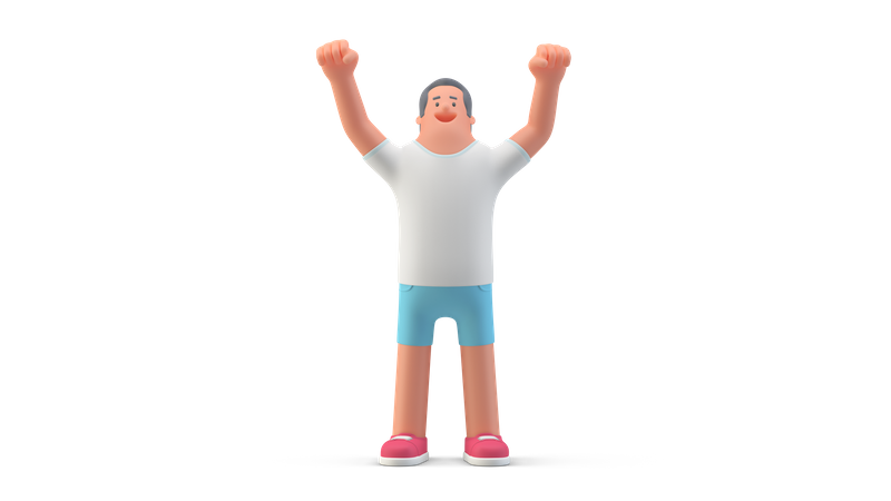 Homme en short levant les deux mains  3D Illustration