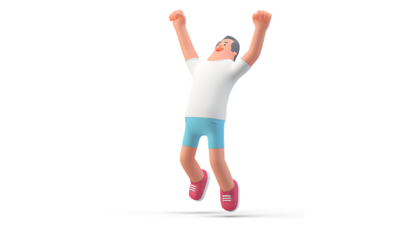 Homme en short sautant de joie  3D Illustration