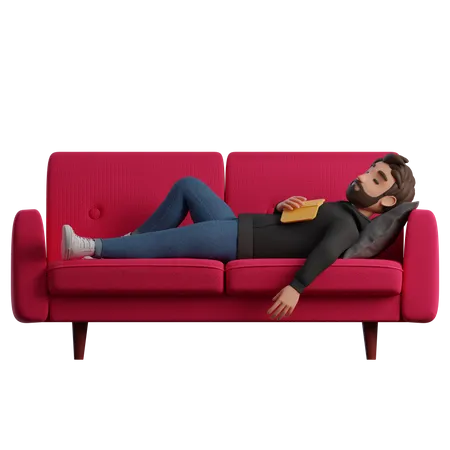 Homme endormi sur le canapé  3D Illustration