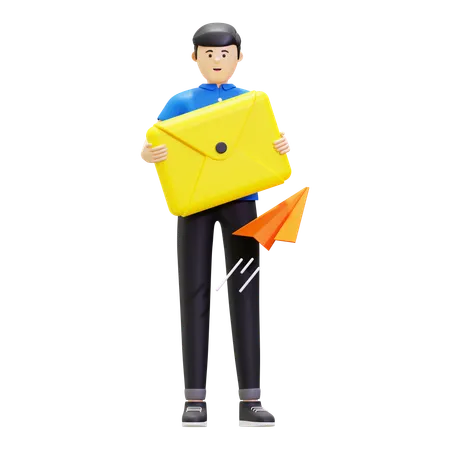 Un homme envoie un e-mail marketing  3D Illustration