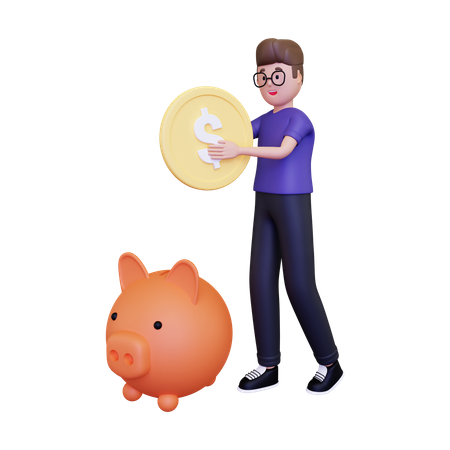 Homme économisant de l'argent  3D Illustration