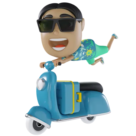 Homme chevauchant un scooter  3D Illustration