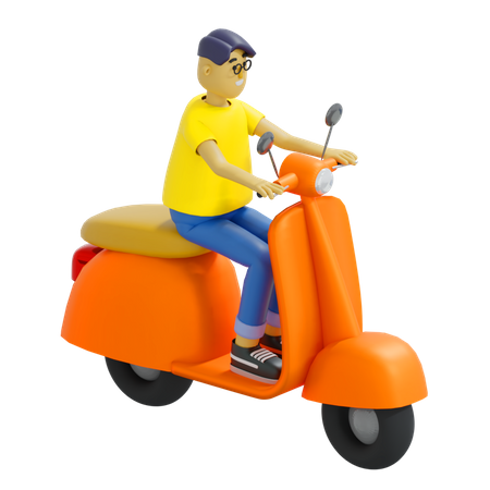 Homme chevauchant un scooter  3D Illustration
