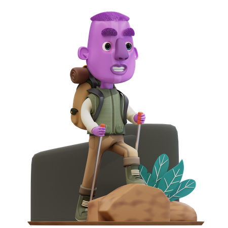 Homme escaladant une montagne  3D Illustration