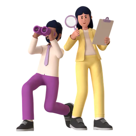 Homme et femme à la recherche d'un emploi  3D Illustration