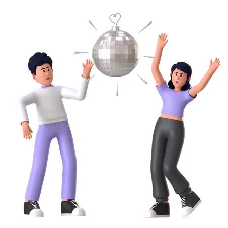 Homme et femme appréciant la piste de danse disco  3D Icon