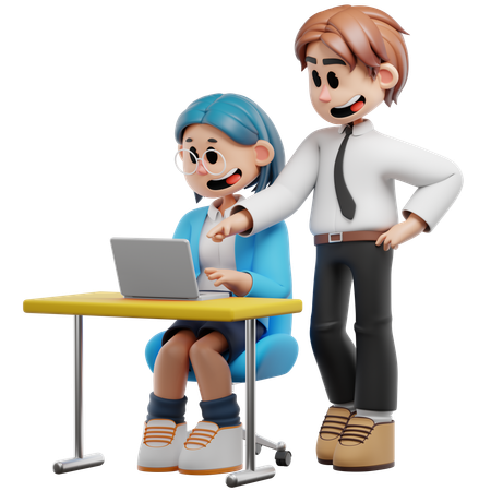 Homme et femme d'affaires travaillant sur un programme de formation  3D Illustration