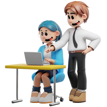 Homme et femme d'affaires travaillant sur un programme de formation  3D Illustration
