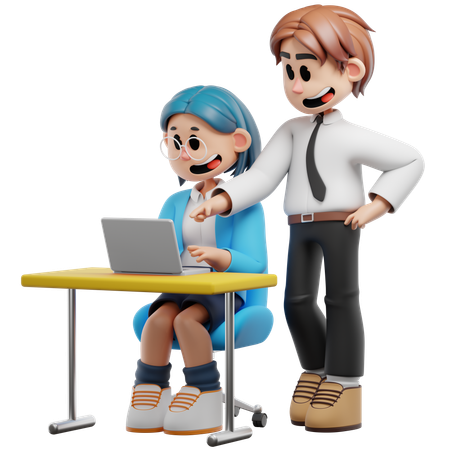 Homme et femme d'affaires travaillant sur un programme de formation  3D Icon