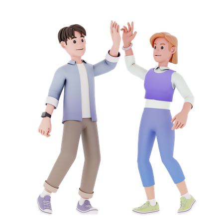 Homme et femme donnant un high five  3D Illustration