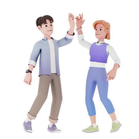Homme et femme donnant un high five  3D Illustration