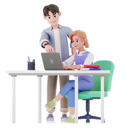 Homme et femme faisant des affaires discutent au bureau  3D Illustration