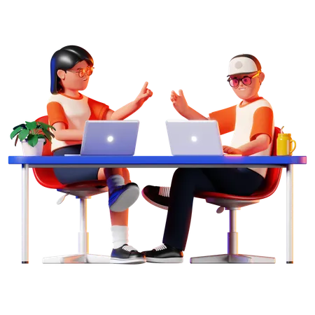 Homme et femme faisant une discussion sur le travail  3D Illustration