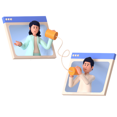 Homme et femme faisant une communication en ligne  3D Illustration