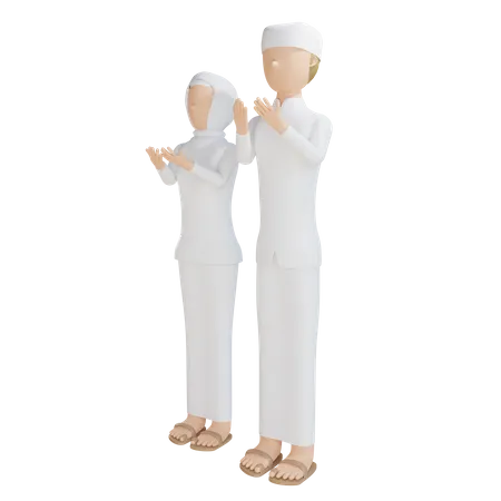 Homme et femme musulmans priant ensemble  3D Illustration