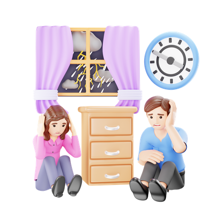 Homme et femme ayant peur du tonnerre  3D Illustration