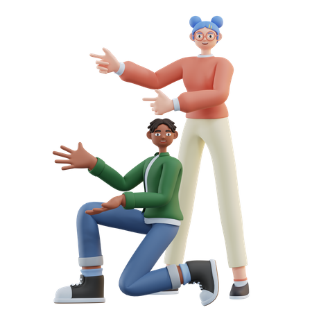 Homme et femme présentant quelque chose  3D Illustration