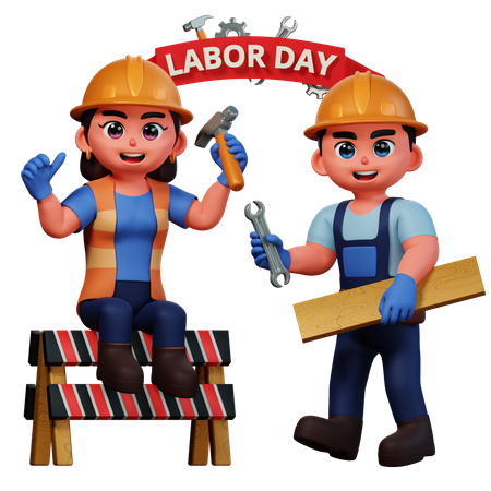 Homme et fille tenant un outil de réparation  3D Icon