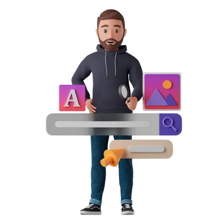 Homme et recherche  3D Illustration