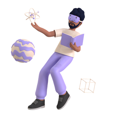 Homme étudiant à l'aide de verre VR  3D Icon