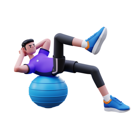 Exercice homme avec balle de yoga  3D Illustration