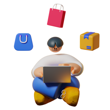 Homme faisant des achats en ligne  3D Illustration