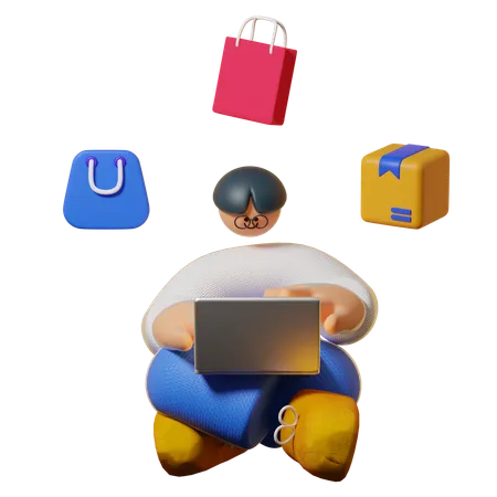 Homme faisant des achats en ligne  3D Illustration