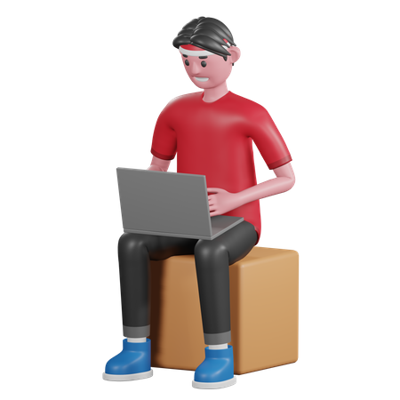 Homme faisant un apprentissage en ligne  3D Illustration