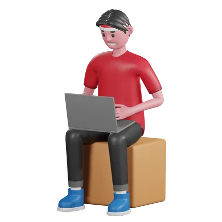 Homme faisant un apprentissage en ligne  3D Illustration