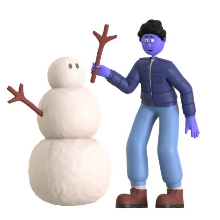 Homme faisant un bonhomme de neige  3D Illustration