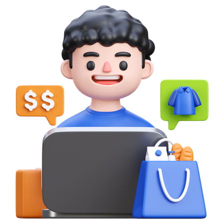 Homme faisant des achats en ligne  3D Icon