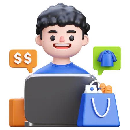 Homme faisant des achats en ligne  3D Icon