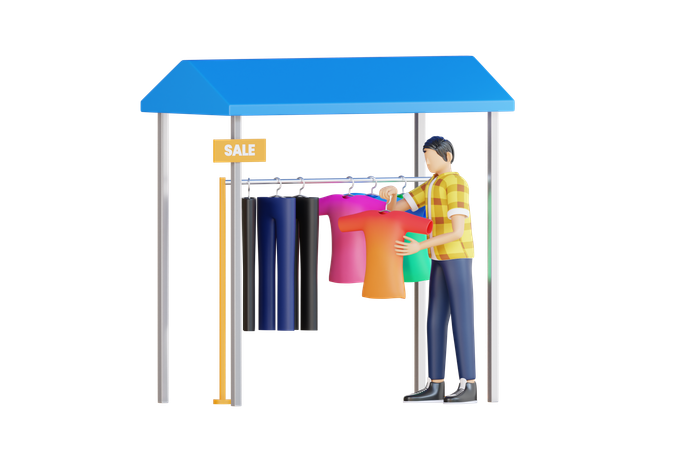 Un homme faisant des achats d'occasion  3D Illustration